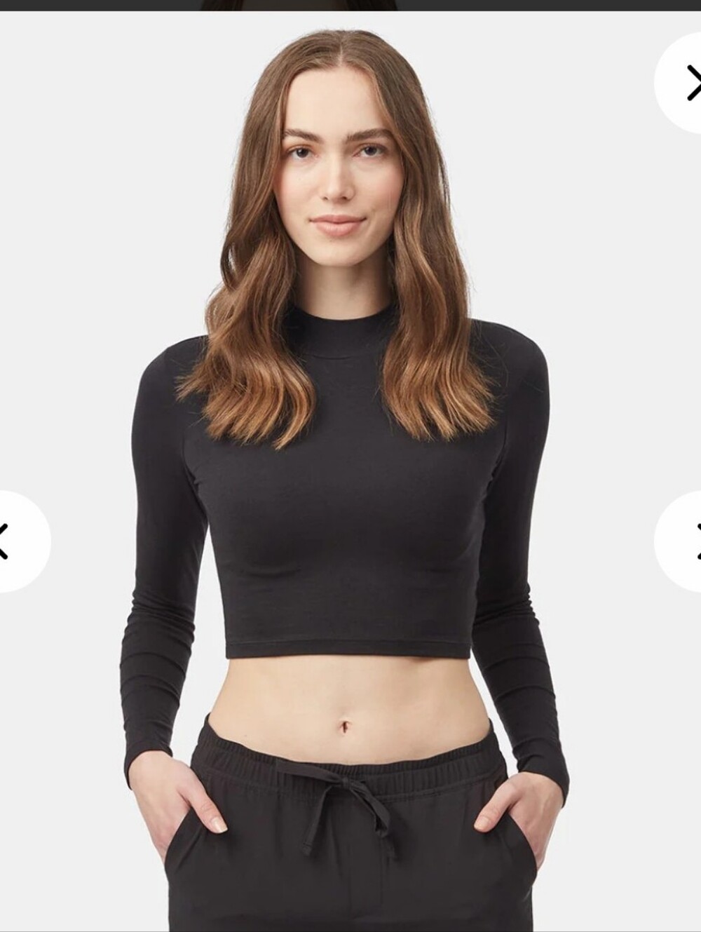 Tentree Meteorite Black Mock Neck Tencel Long Sleeve Crop Top